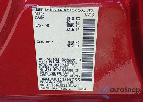 2014 Nissan Altima 2.5 Sv from USA, damaged, VIN 1N4AL3AP5EC106755